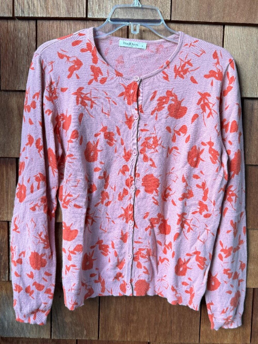 VTG Woolovers Floral Print Wool/Cotton Button Front Cardigan in Women's Large
